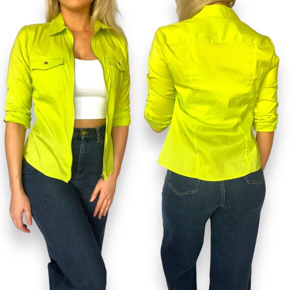 Tracy M Jackets & Blazers - Retro Y2K Zip Up Long Sleeve Lime Green Chartreuse Gorpcore Blouse Summer Top